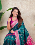 Peacock Blue Banarasi Silk Zari Woven Floral Jaal with Butterfly Saree