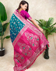 Peacock Blue Banarasi Silk Zari Woven Floral Jaal with Butterfly Saree