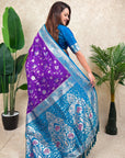 Purple Banarasi Silk Zari Woven Floral Jaal with Butterfly Saree