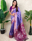 Lavender Banarasi Silk Zari Woven Floral Jaal with Butterfly Saree