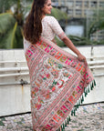 White Pashmina Silk Saree with heavy Meenakari and Zari Woven