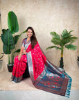 Rani Pink Banarasi Silk Zari Woven Floral Jaal with Butterfly Saree