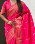 Pink Dual Zari Woven Paithani Silk Saree with Meenakari Pallu