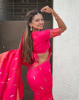 Pink Dual Zari Woven Paithani Silk Saree with Meenakari Pallu