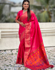 Pink Dual Zari Woven Paithani Silk Saree with Meenakari Pallu