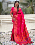 Pink Dual Zari Woven Paithani Silk Saree with Meenakari Pallu