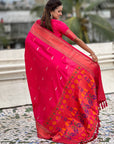 Pink Dual Zari Woven Paithani Silk Saree with Meenakari Pallu