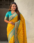 Yellow Soft Meenakari Patola Silk Contrast Zari Woven Saree
