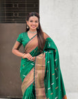 Green Dual Zari Woven Paithani Silk Saree with Meenakari Pallu