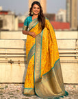Yellow Soft Meenakari Patola Silk Contrast Zari Woven Saree