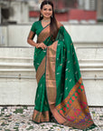 Green Dual Zari Woven Paithani Silk Saree with Meenakari Pallu