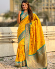 Yellow Soft Meenakari Patola Silk Contrast Zari Woven Saree