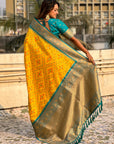Yellow Soft Meenakari Patola Silk Contrast Zari Woven Saree
