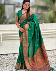 Green Dual Zari Woven Paithani Silk Saree with Meenakari Pallu