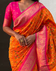 Orange Soft Meenakari Patola Silk Contrast Zari Woven Saree