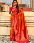 Orange Soft Meenakari Patola Silk Contrast Zari Woven Saree