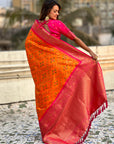 Orange Soft Meenakari Patola Silk Contrast Zari Woven Saree
