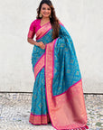 Blue Soft Meenakari Patola Silk Contrast Zari Woven Saree