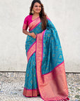 Blue Soft Meenakari Patola Silk Contrast Zari Woven Saree