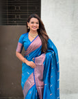 Blue Dual Zari Woven Paithani Silk Saree with Meenakari Pallu