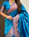 Blue Dual Zari Woven Paithani Silk Saree with Meenakari Pallu