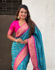 Blue Soft Meenakari Patola Silk Contrast Zari Woven Saree