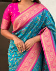 Blue Soft Meenakari Patola Silk Contrast Zari Woven Saree