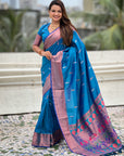 Blue Dual Zari Woven Paithani Silk Saree with Meenakari Pallu
