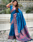 Blue Dual Zari Woven Paithani Silk Saree with Meenakari Pallu