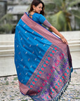 Blue Dual Zari Woven Paithani Silk Saree with Meenakari Pallu