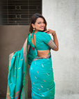 Aqua Blue Dual Zari Woven Paithani Silk Saree with Meenakari Pallu
