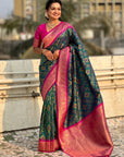 Peacock Blue Soft Meenakari Patola Silk Contrast Zari Woven Saree