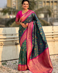 Peacock Blue Soft Meenakari Patola Silk Contrast Zari Woven Saree