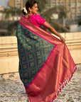 Peacock Blue Soft Meenakari Patola Silk Contrast Zari Woven Saree