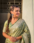 Pista Green Banarasi Satin Zari Woven Jaal Silk Saree