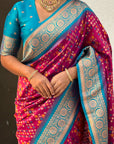 Magenta Soft Meenakari Patola Silk Contrast Zari Woven Saree