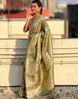 Pista Green Banarasi Satin Zari Woven Jaal Silk Saree