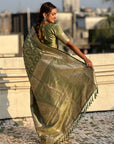 Pista Green Banarasi Satin Zari Woven Jaal Silk Saree