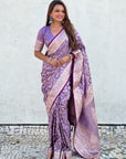 Lavender Banarasi Satin Zari Woven Jaal Silk Saree