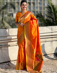 Orange Gudi Padwa Special Paithani Silk Zari Woven Saree