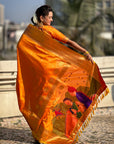 Orange Gudi Padwa Special Paithani Silk Zari Woven Saree