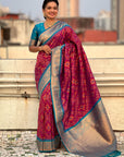 Magenta Soft Meenakari Patola Silk Contrast Zari Woven Saree