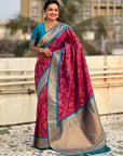 Magenta Soft Meenakari Patola Silk Contrast Zari Woven Saree