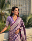 Lavender Banarasi Satin Zari Woven Jaal Silk Saree