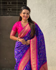 Violet Soft Meenakari Patola Silk Contrast Zari Woven Saree