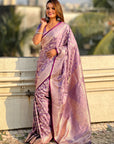 Lavender Banarasi Satin Zari Woven Jaal Silk Saree