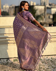 Lavender Banarasi Satin Zari Woven Jaal Silk Saree