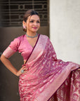 Pink Banarasi Satin Zari Woven Jaal Silk Saree