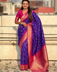 Violet Soft Meenakari Patola Silk Contrast Zari Woven Saree