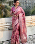 Pink Banarasi Satin Zari Woven Jaal Silk Saree